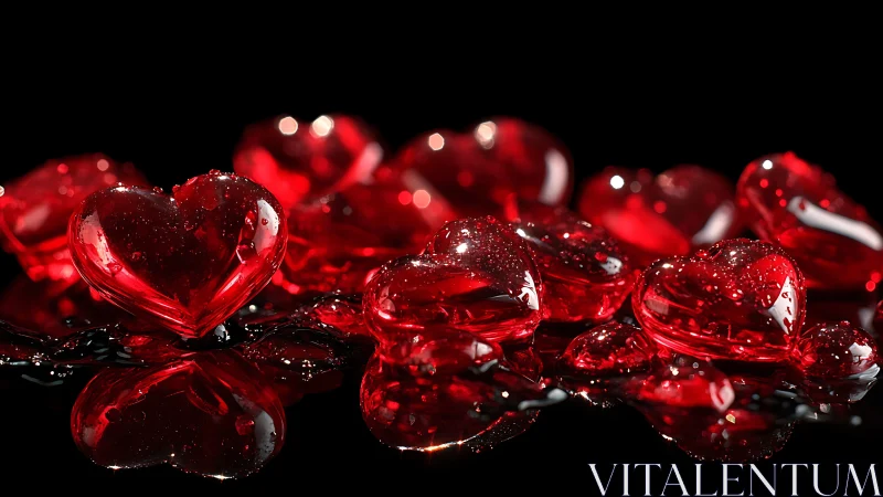 Red Glass Hearts on Dark Background.