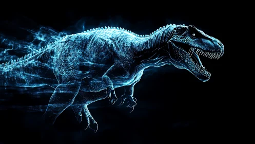 Holographic tyrannosaurus rex render with neon motion blur