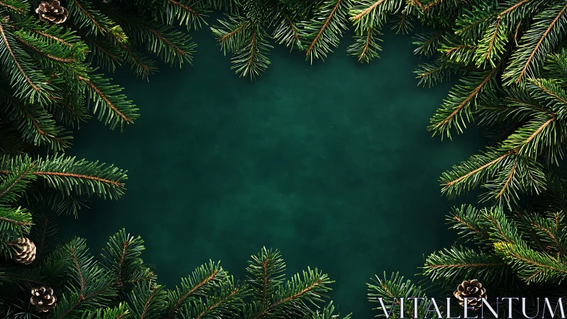 Evergreen branches systematically frame a central empty space