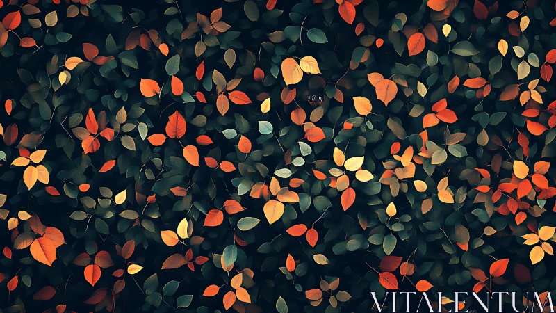 Dense autumn foliage pattern with multicolored scattered leaves.