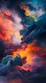 Celestial storm of color swirling through glowing clouds.