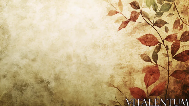Muted autumn foliage on textured beige background.