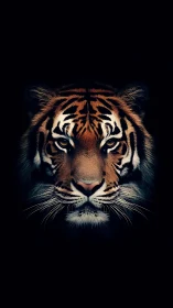 Midnight tiger gaze carves firelit stripes from darkness