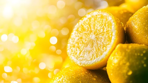 Vibrant macro close‑up of fresh sliced lemon cluster.