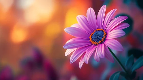 Vibrant Magenta Daisy Against Bokeh Background. Detailed Macro.