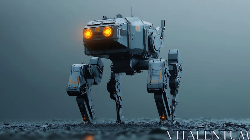 Quadruped robotic unit stands on textured ground surface