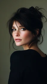 Young woman glances over shoulder under soft studio light