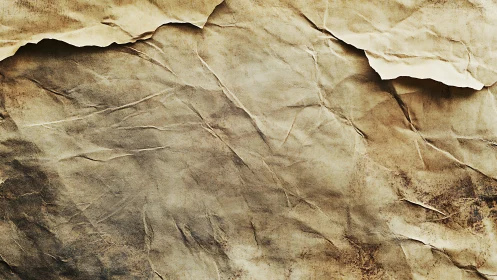 Wrinkled brown paper texture with torn upper edges surface.