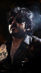Moody portrait of stylish man in sunglasses and smoke.