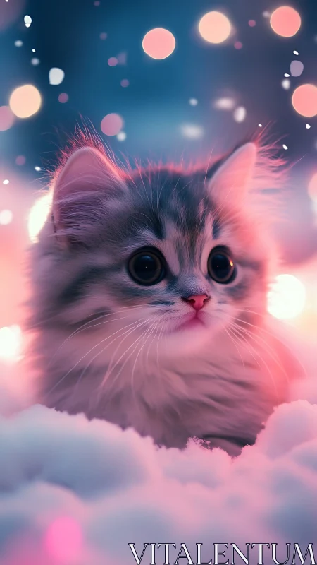 Luminous Cloud Cat: Dreamy Celestial Feline in Soft Pink and Blue