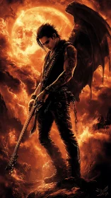 Midnight riff under a burning moon with a winged rocker.