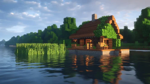 Blocky Waterfront Cottage Dreams in Pixelated Paradise