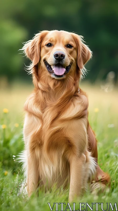 Golden retriever sharing a sunny, heartwarming meadow moment.