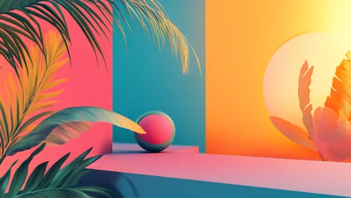 Sunset playground of neon palms and dreamy geometry.