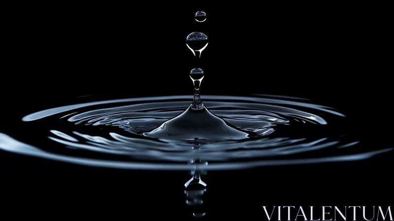 Minimalist water droplet splash over reflective black pool.