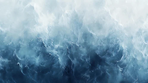 Abstract Aerial View of Ocean Waves in Cool Blue Tones.
