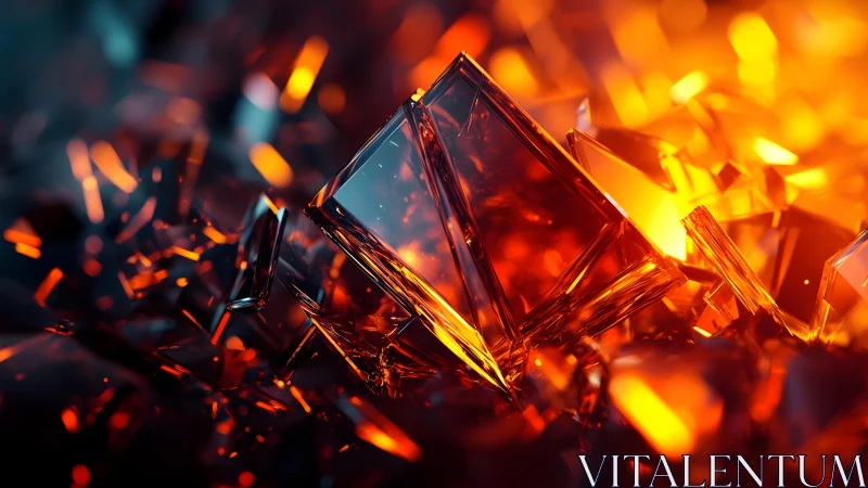 Geometric Crystals with Fiery Glow in Abstract Digital Art Style.