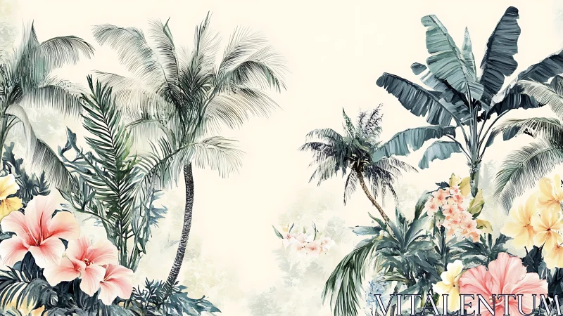 Tropical Paradise Blooms Where Palm Fronds Dance with Vintage Grace