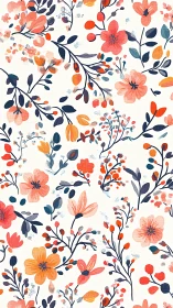 Botanical Floral Motif with Coral and Navy Palette.