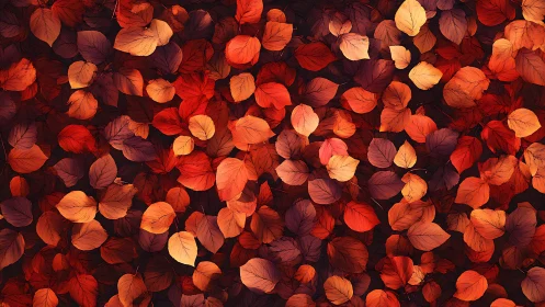 Autumn foliage pattern forms dense, warm-toned leaf tapestry