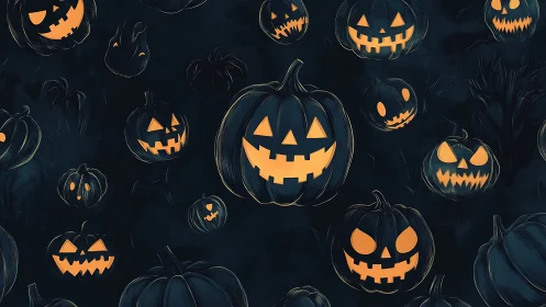 Tiled jack o lantern field with glowing negative-space faces.
