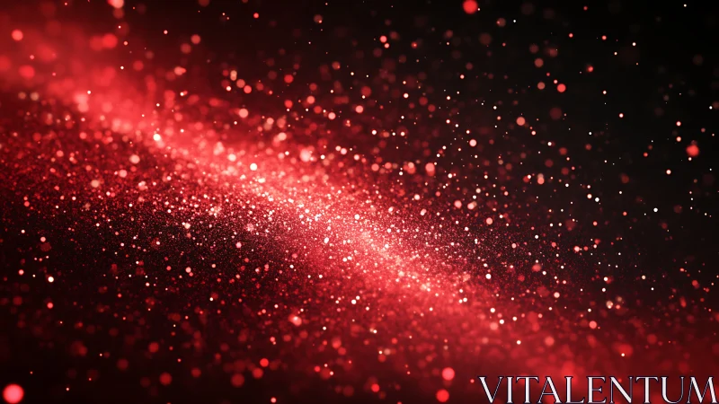 Red particle field forming diagonal abstract light stream.