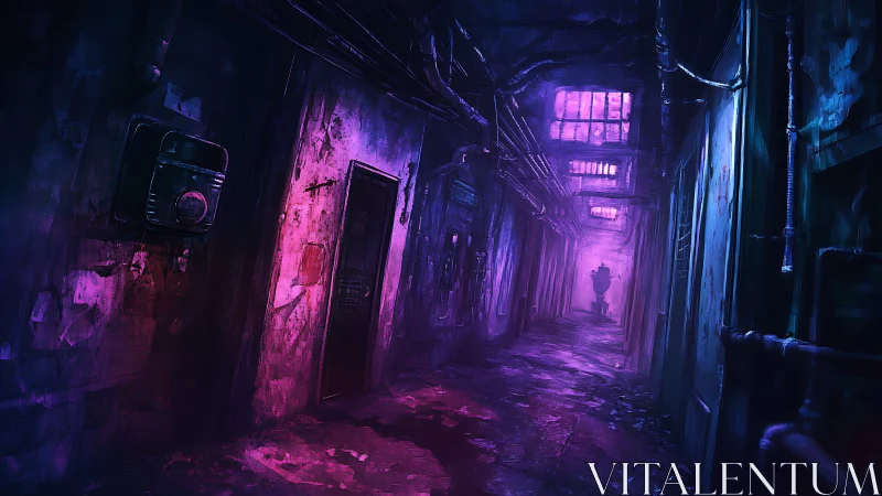 Neon alleyway mystery washed in electric violet glow.