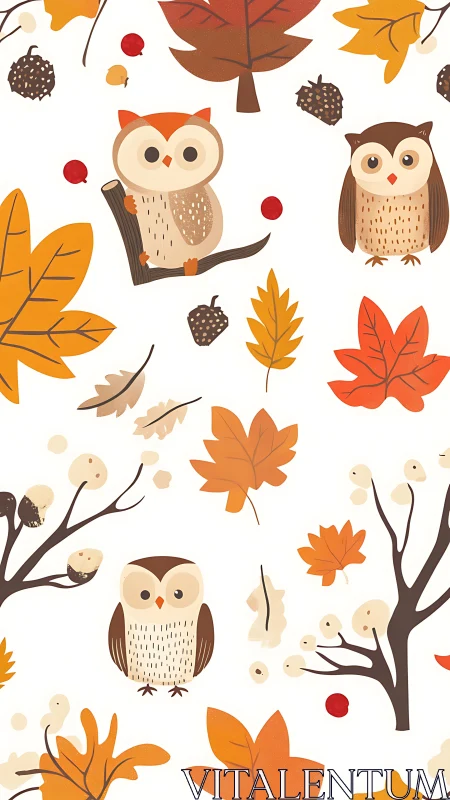 Illustrated owls and autumn foliage form a repeating layout