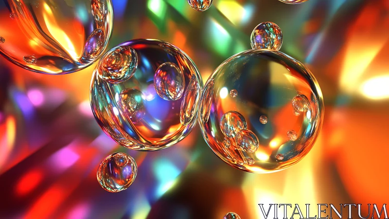 Glass-like bubbles float within multicolored refracted light