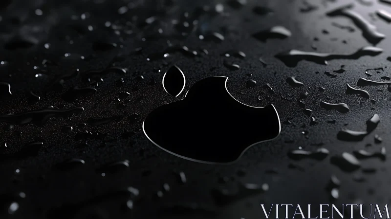 Black Apple-shaped cutout in wet dark metallic surface.