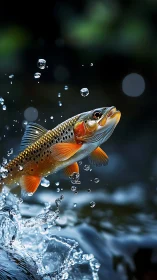 High-speed trout breach captured with shallow depth of field and bokeh