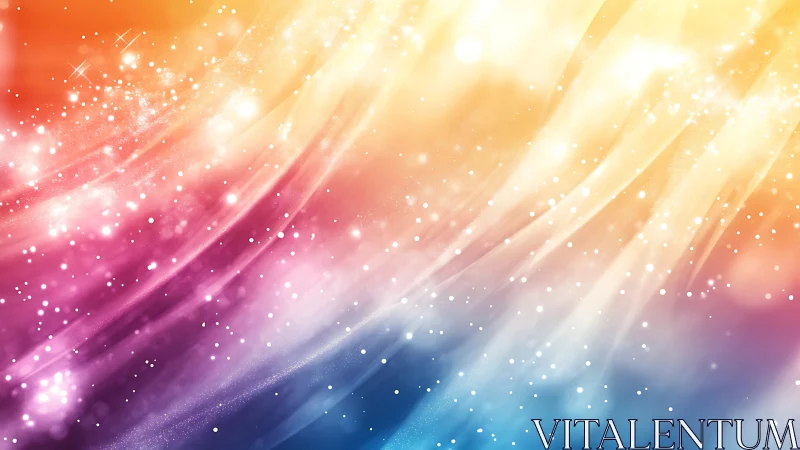 Shimmering rainbow light drifts gently across a dreamy sky