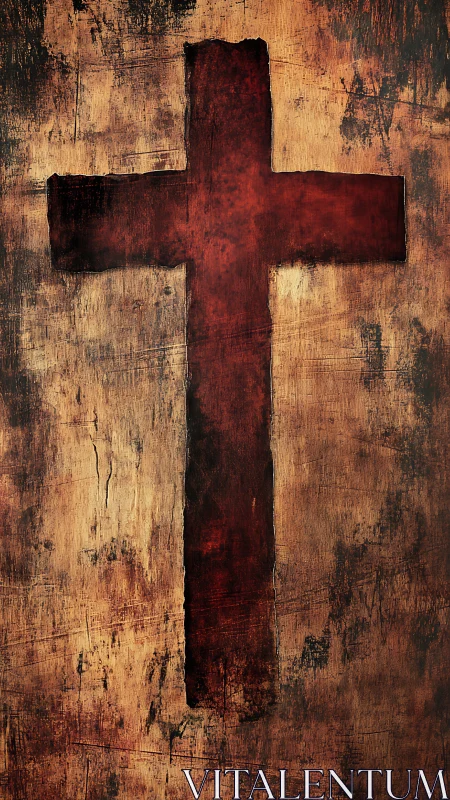 Textured red cross on distressed sepia ground with grunge abrasion