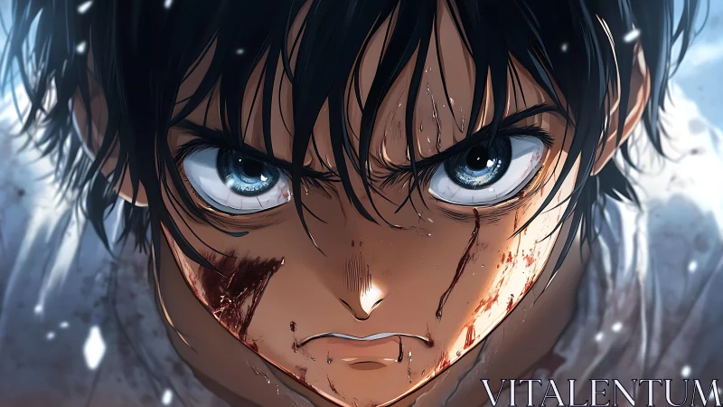 Battle-hardened anime fighter in hyper-detailed close-up.