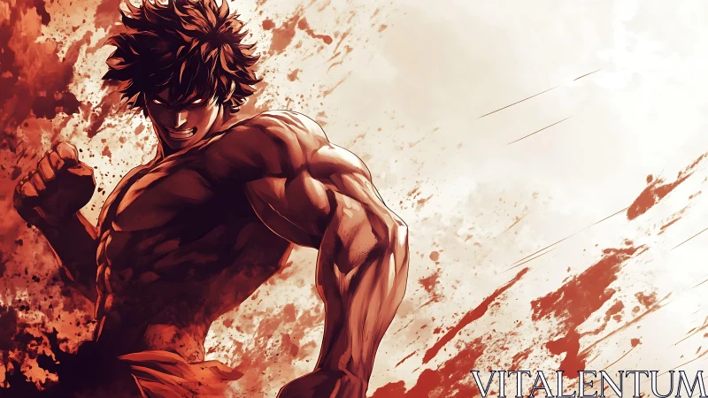 Blazing brawler rising from a storm of painted fury.