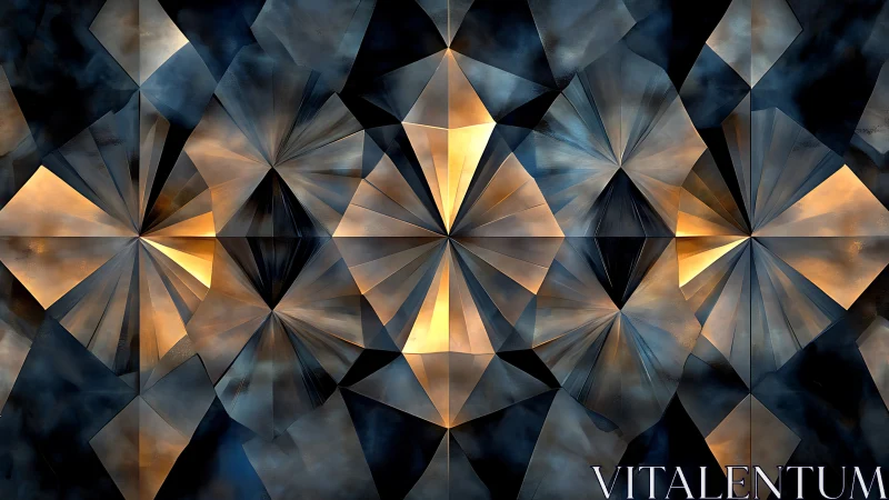 Geometric faceted crystal grid renders warm metallic light