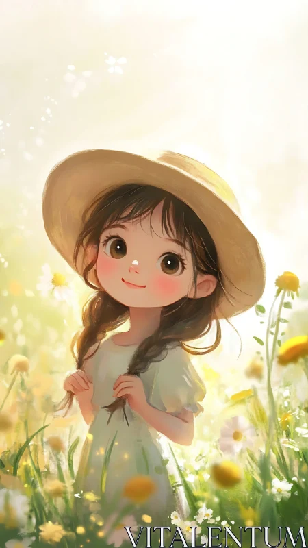 Backlit anime girl in summer meadow rendered with soft bokeh light