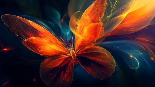 Luminous abstract butterfly glows against deep cosmic void