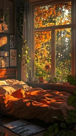 Golden hour bedroom nest soaked in whispering autumn light.