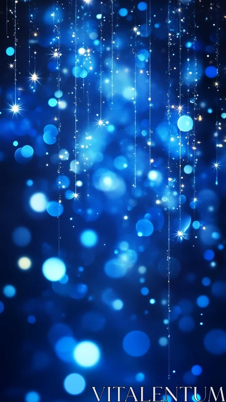 Starlit blue droplets drift down like a slow cosmic curtain