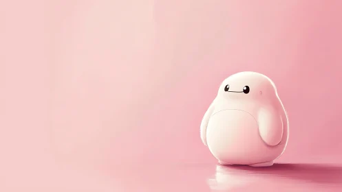 Blushing bubble robot beams softly in a dreamy pink glow.