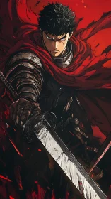 Armored swordsman in crimson cloak with dynamic blade.