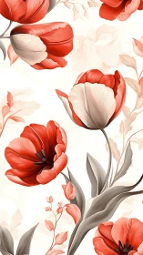 Red and White Tulips with Muted Foliage.