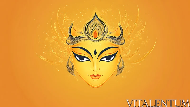 Stylized goddess visage rendered in symmetrical digital illustration