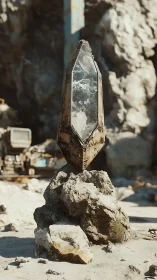 Geologic monolith housing faceted crystalline containment core.