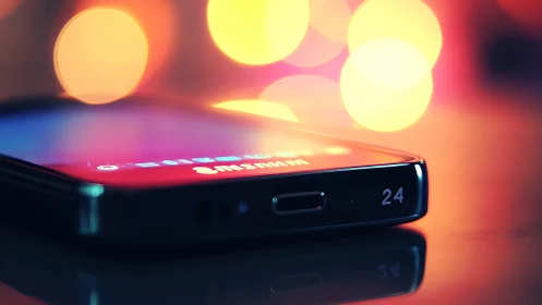 Smartphone displaying gradient interface with bokeh ambient lighting