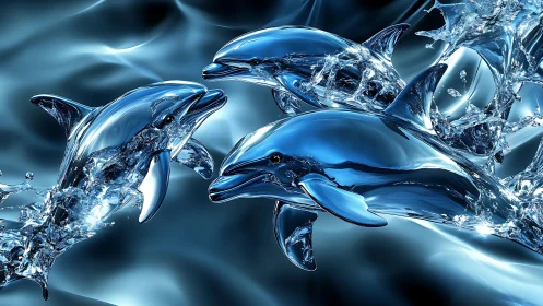 Chromed dolphins surge through liquid metal surf. Period.