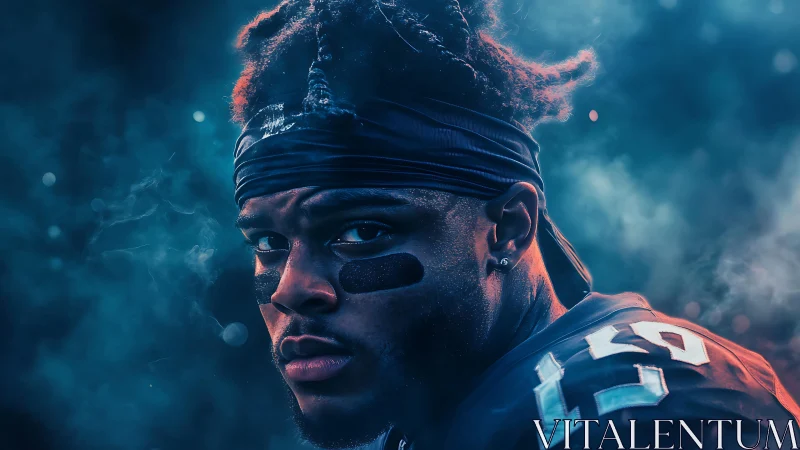 Storm-lit gridiron warrior stares down the electric night