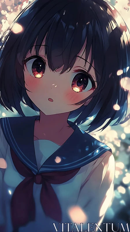 Soft twilight blossoms linger in a schoolgirl’s wondering gaze