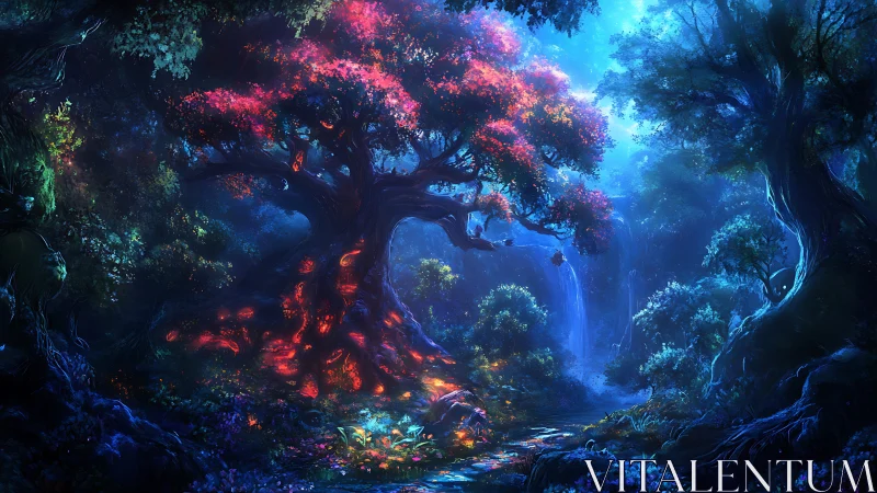 Bioluminescent Forest Cathedral. Mystical realm.